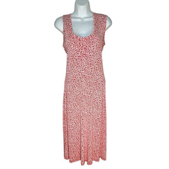 Vintage Free People Ditsy Floral Midi Dress Red White Rayon Slinky Knit Medium - Picture 1 of 11